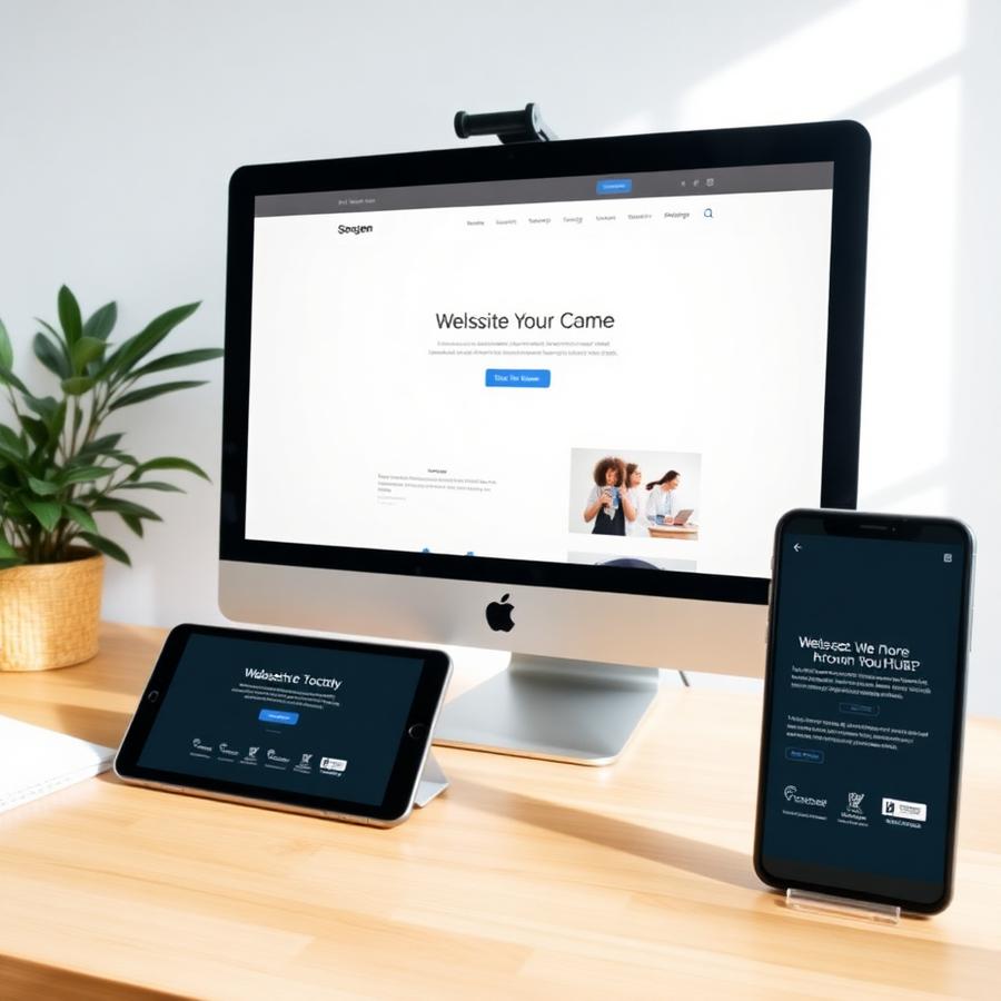 Responsive website design shown on desktop, tablet and mobile